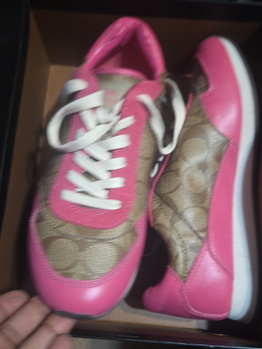 Coach Pink Leather & Signature Canvas Sneakers - Picture 3 of 3